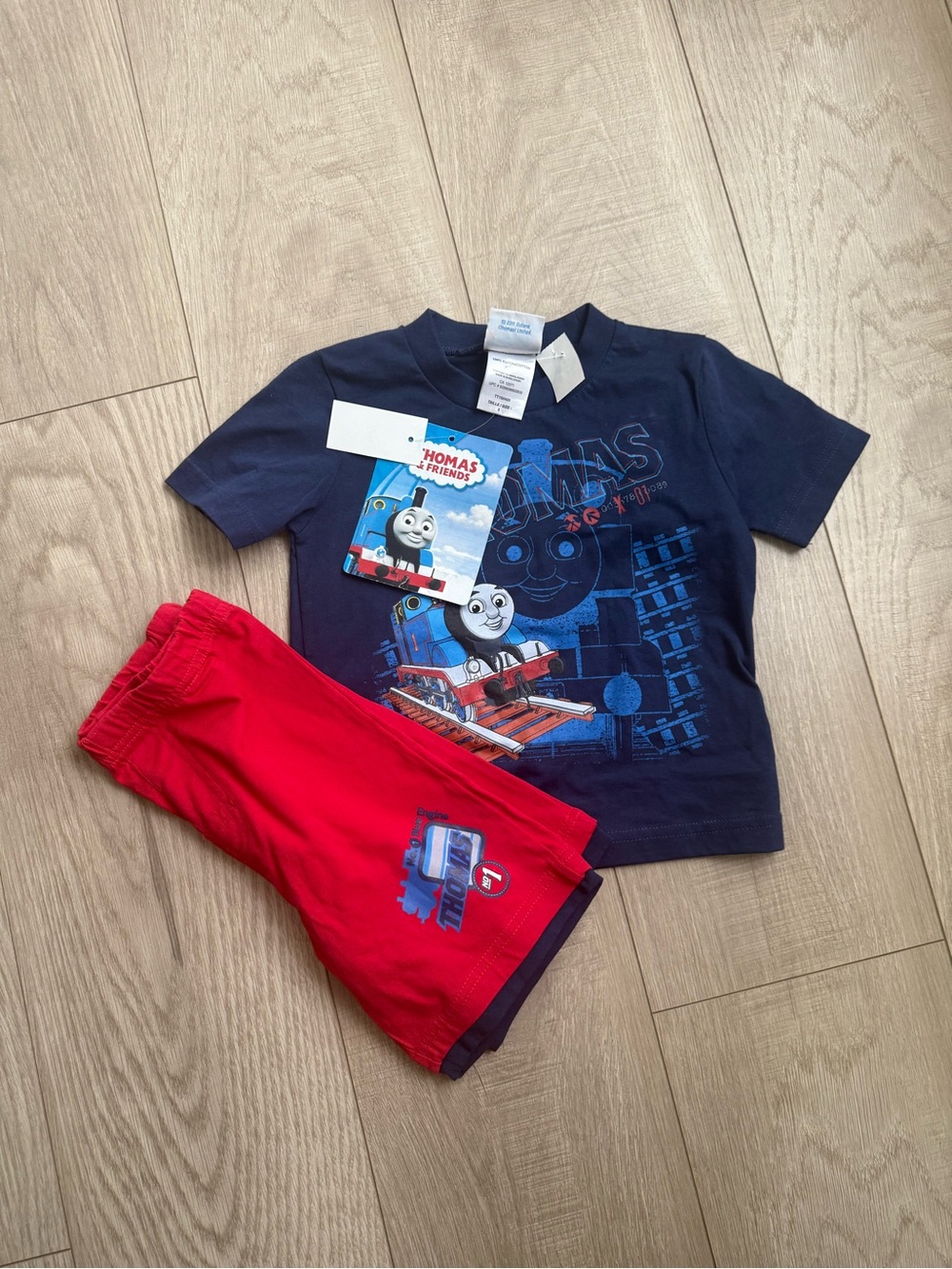 NWT 2011 Thomas & Friends Navy and Red Train Graphic Tee & Shorts Set
